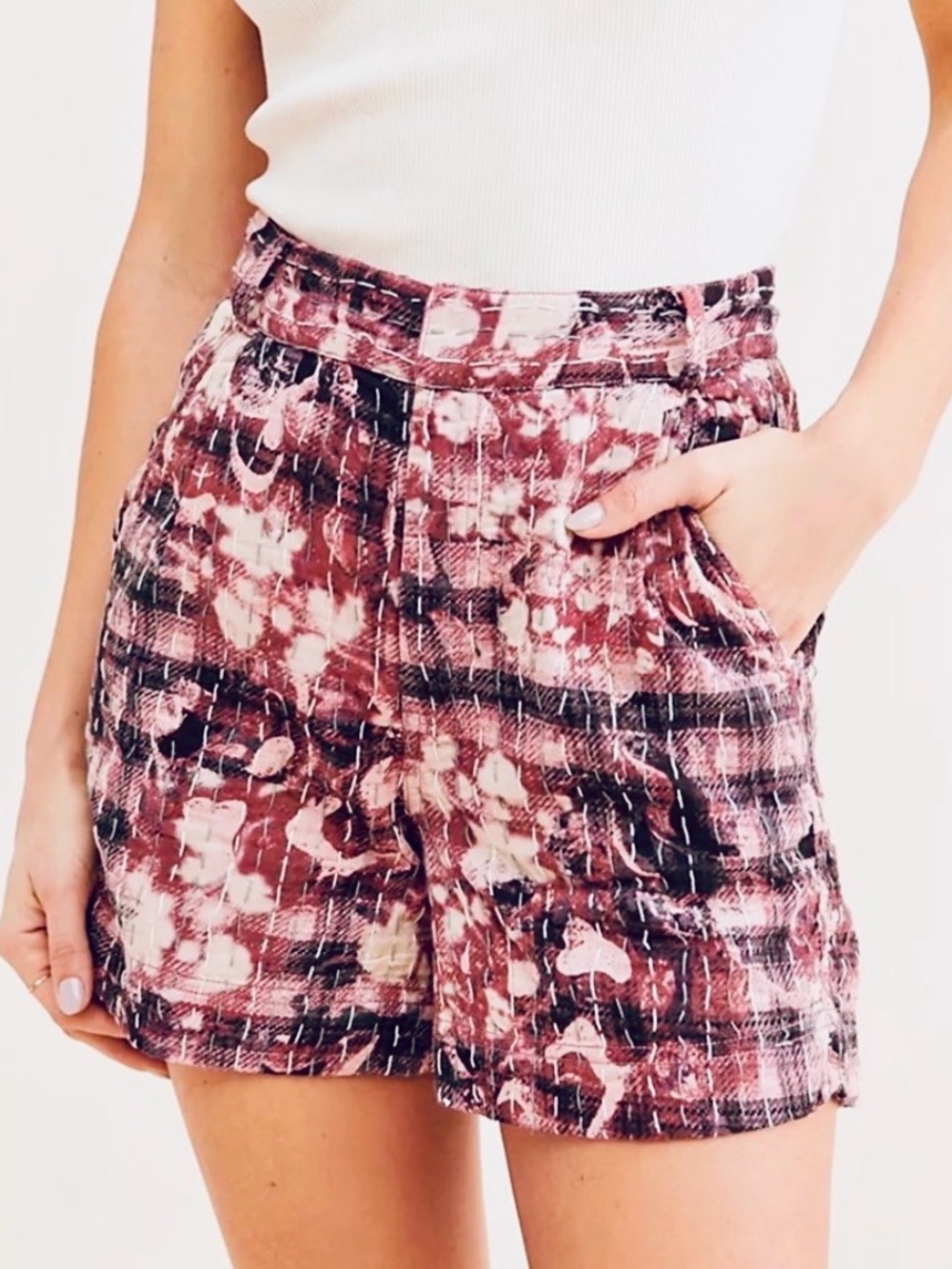 NWT Free People Days Like This Quilted Shorts shades of rose pink & cream